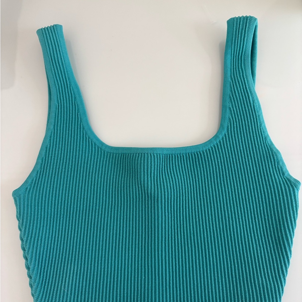 Babaton Blue Ribbed Fitted Tank Top